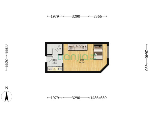 壹米阳光 1室0厅1卫 40平方