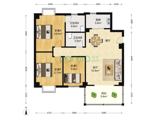 莲坂新村（三区） 3室1厅2卫 106平方
