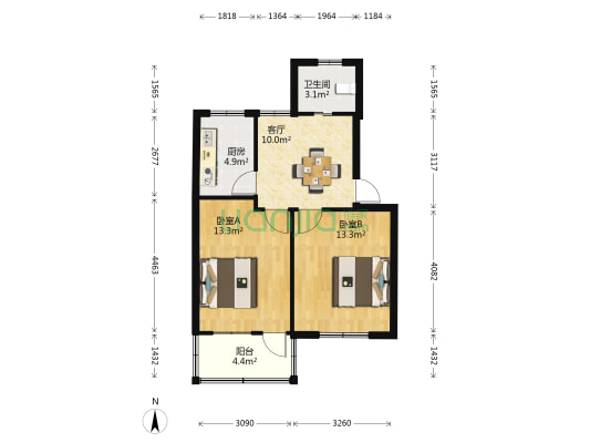 龙王塘路81号 2室1厅1卫 60平方