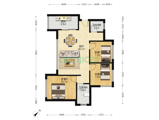 华芝浅水湾 3室1厅2卫 89平方