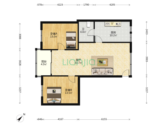 景福楼 2室1厅1卫 102平方