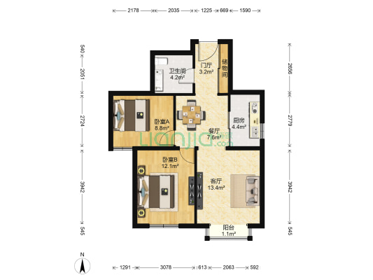 新新天第 2室2厅1卫 78平方