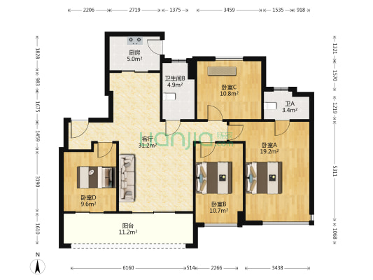 公元里（公元上城） 4室1厅2卫 88平方