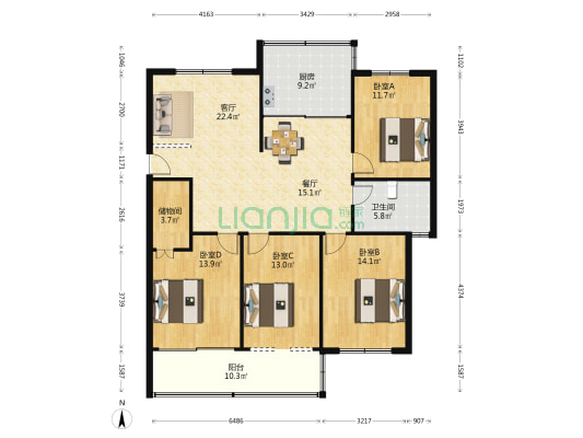 金桥小区 4室2厅1卫 142平方
