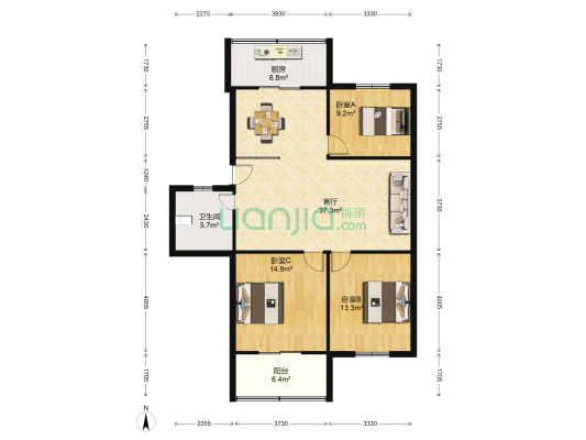 雁山小区北院 3室1厅1卫 116平方