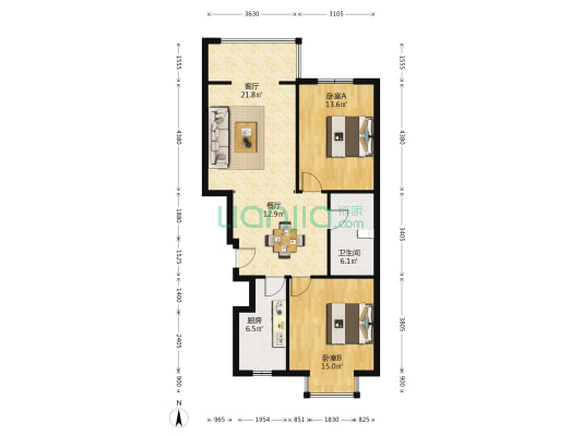 华裕小区 2室2厅1卫 95平方