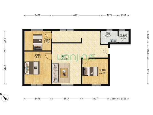 共建街 3室1厅1卫 88平方
