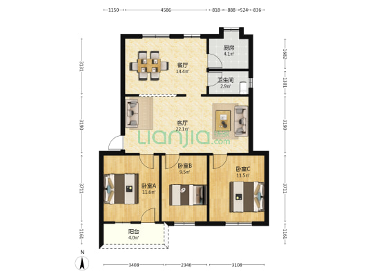 南宁市东风实业有限责任公司公寓 3室2厅1卫 91平方