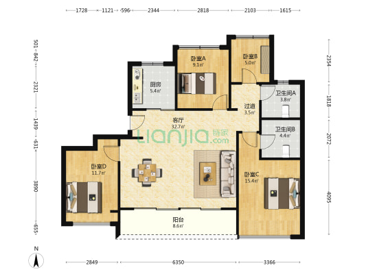金成汀云上府 4室1厅2卫 130平方