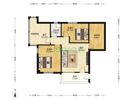 禺雅园 2室2厅1卫 86平方