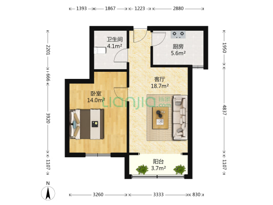 海情御园 1室1厅1卫 63平方