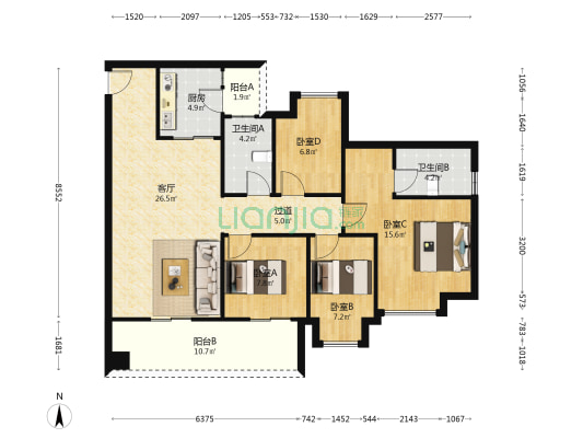 奥园翡翠澜湾 4室1厅2卫 116平方