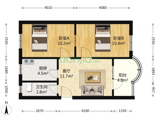市民新村北街5号 2室1厅1卫 51平方