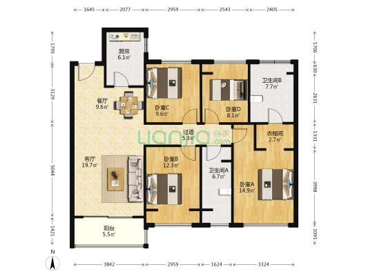 中海臻如府(三期) 4室2厅2卫 136平方