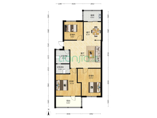 第一医院家属院 3室2厅2卫 105平方