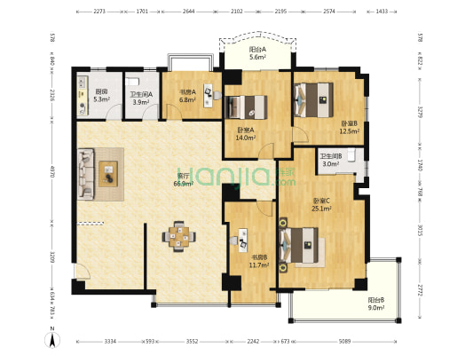 元辰国际 5室1厅2卫 198平方