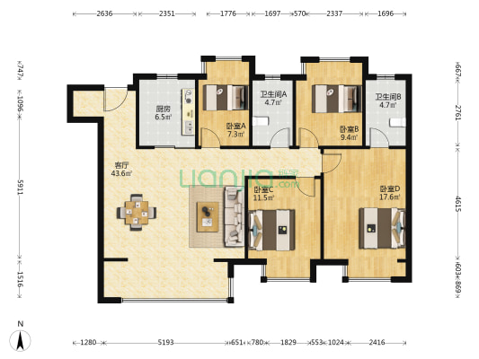 富力科创城 4室1厅2卫 136平方