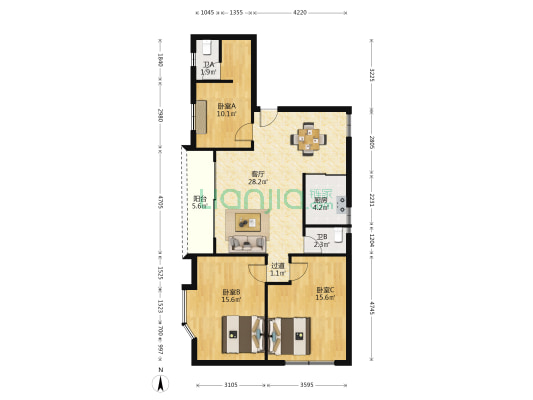 港安楼 3室1厅2卫 92平方