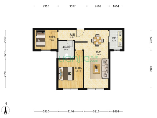 宏城金都 2室1厅1卫 90平方