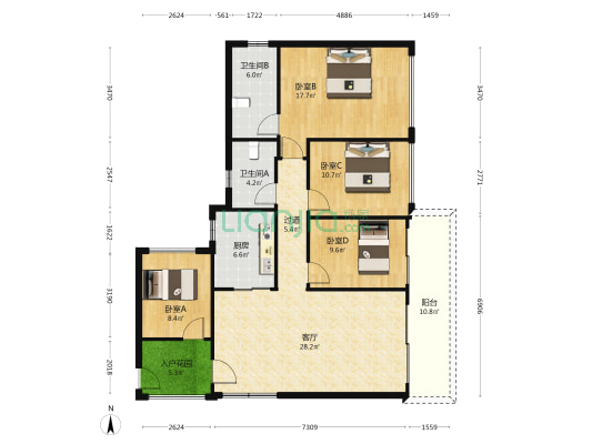 中国铁建西派云峰 4室1厅2卫 143平方