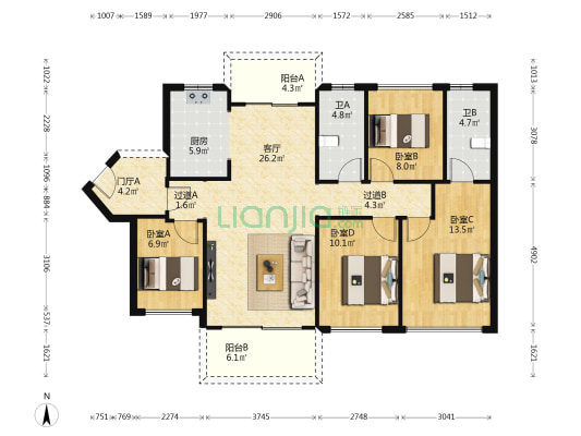 华福·珑熹水岸 4室1厅2卫 114平方