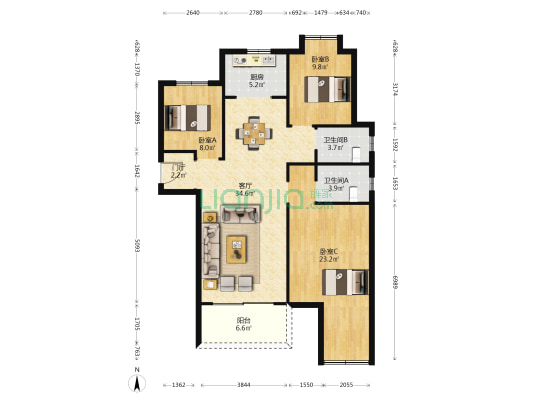 敏捷珑玥府 3室1厅2卫 123平方