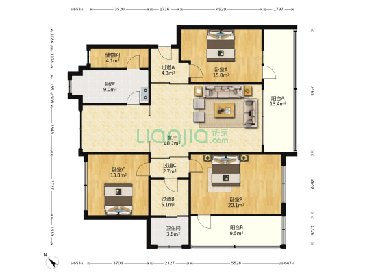 中新路工商银行家属院 3室1厅1卫 165平方