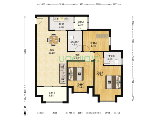 金科中央公园城（璧山）7号8号门 3室1厅2卫 113平方
