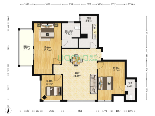 公园九号 3室1厅2卫 147平方