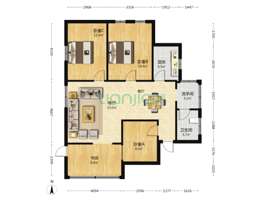 紫荆路264号 4室1厅2卫 101平方