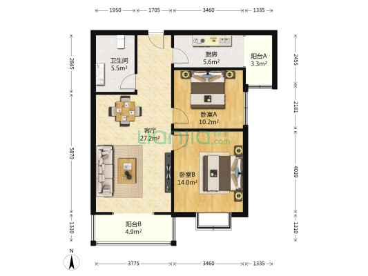 信合佳苑 2室1厅1卫 92平方