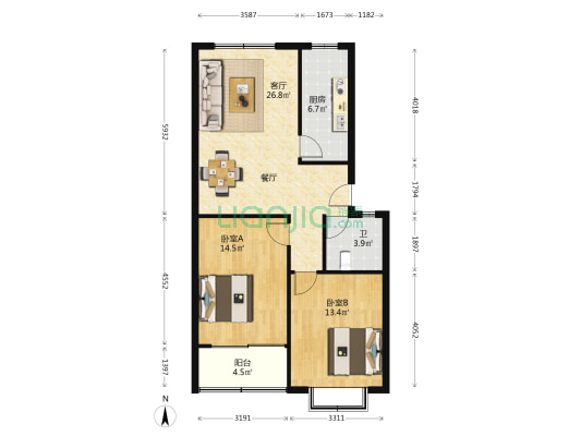 福星嘉园 2室1厅1卫 97平方