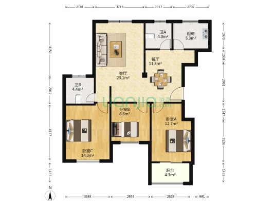 景山一号 3室2厅2卫 122平方