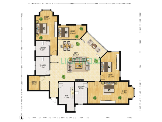 龙园豪宅 4室1厅3卫 232平方