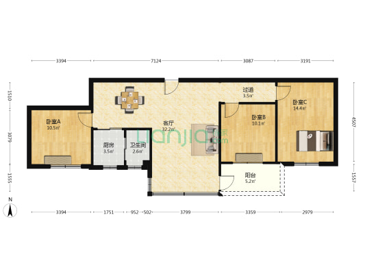 南阳苑 3室1厅1卫 91平方