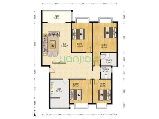 城市花园(红阳路) 4室1厅2卫 163平方