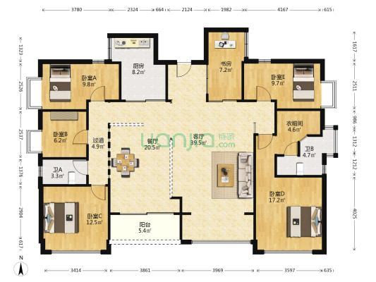 豪景新城 6室2厅2卫 89平方