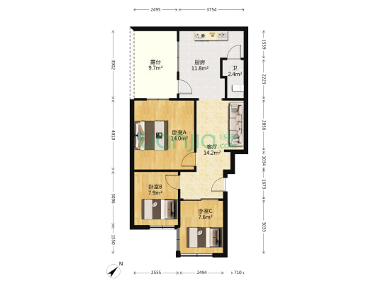 成黔小区 3室1厅1卫 57平方