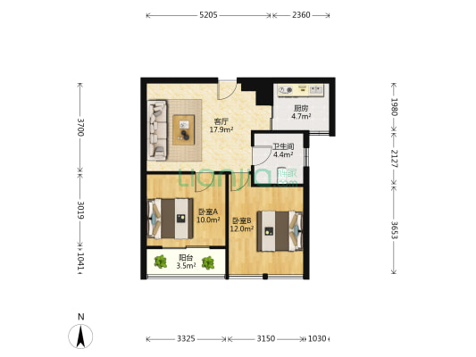中虹天地 2室1厅1卫 72平方