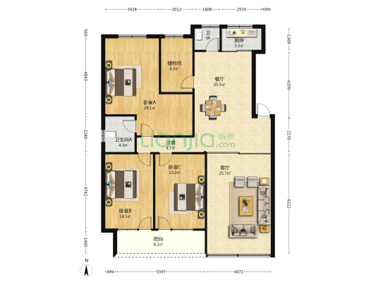 南湖绿庭 3室2厅2卫 152平方