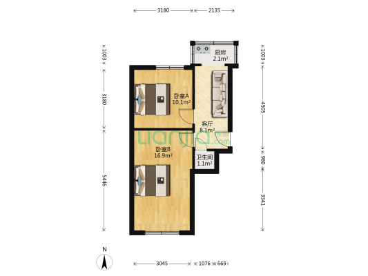 山西省工会宿舍 2室1厅1卫 49平方