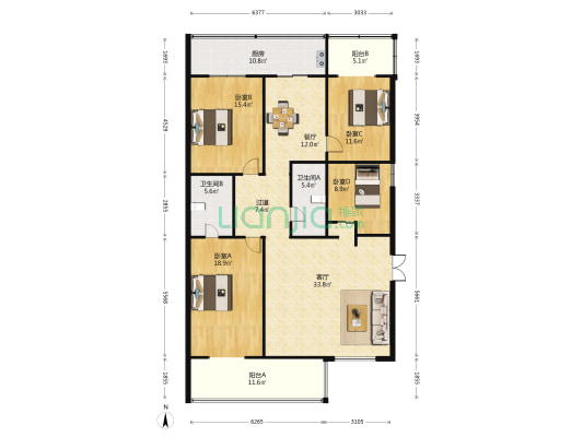 日报社宿舍综合楼 4室2厅2卫 190平方