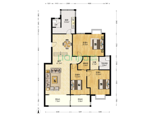 地质家园 3室1厅2卫 151平方