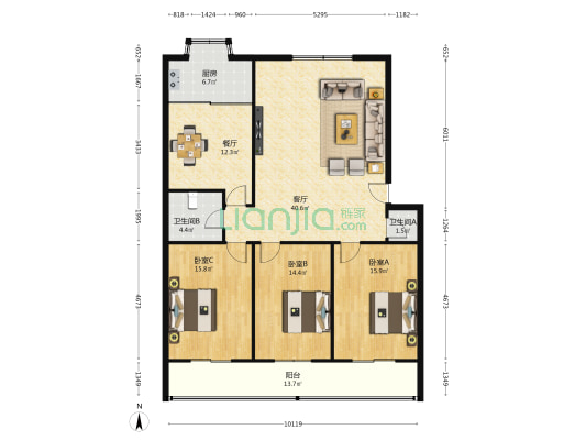 储备物资管理局机关家属院 3室2厅2卫 141平方