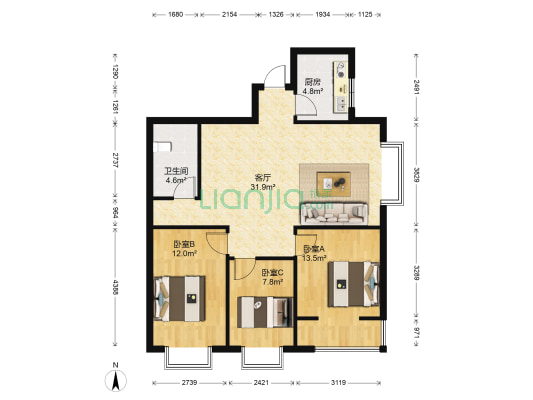 加州小镇 3室1厅1卫 104平方