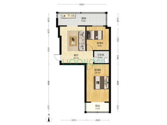 少年宫宿舍 2室1厅1卫 57平方