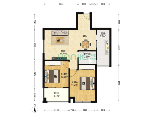 龙阳1号 2室1厅1卫 91平方