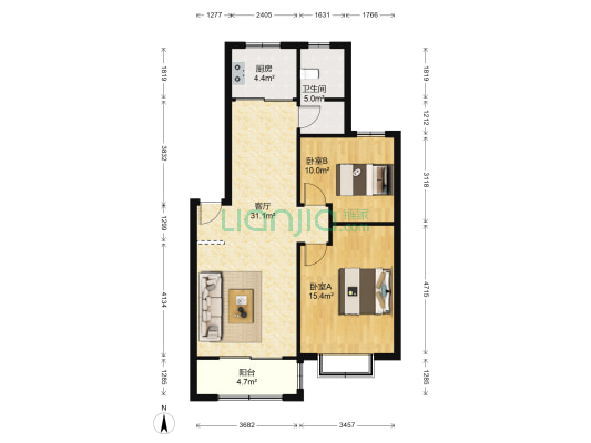阳光汇景 2室1厅1卫 84平方
