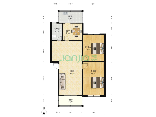 清颍小区 2室2厅1卫 103平方