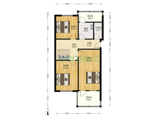 徐家花园38号 3室1厅1卫 84平方